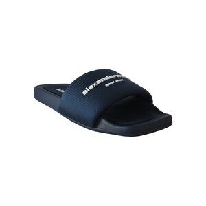 Alexander Wang Logo Print Textured Fabric Slides Blue